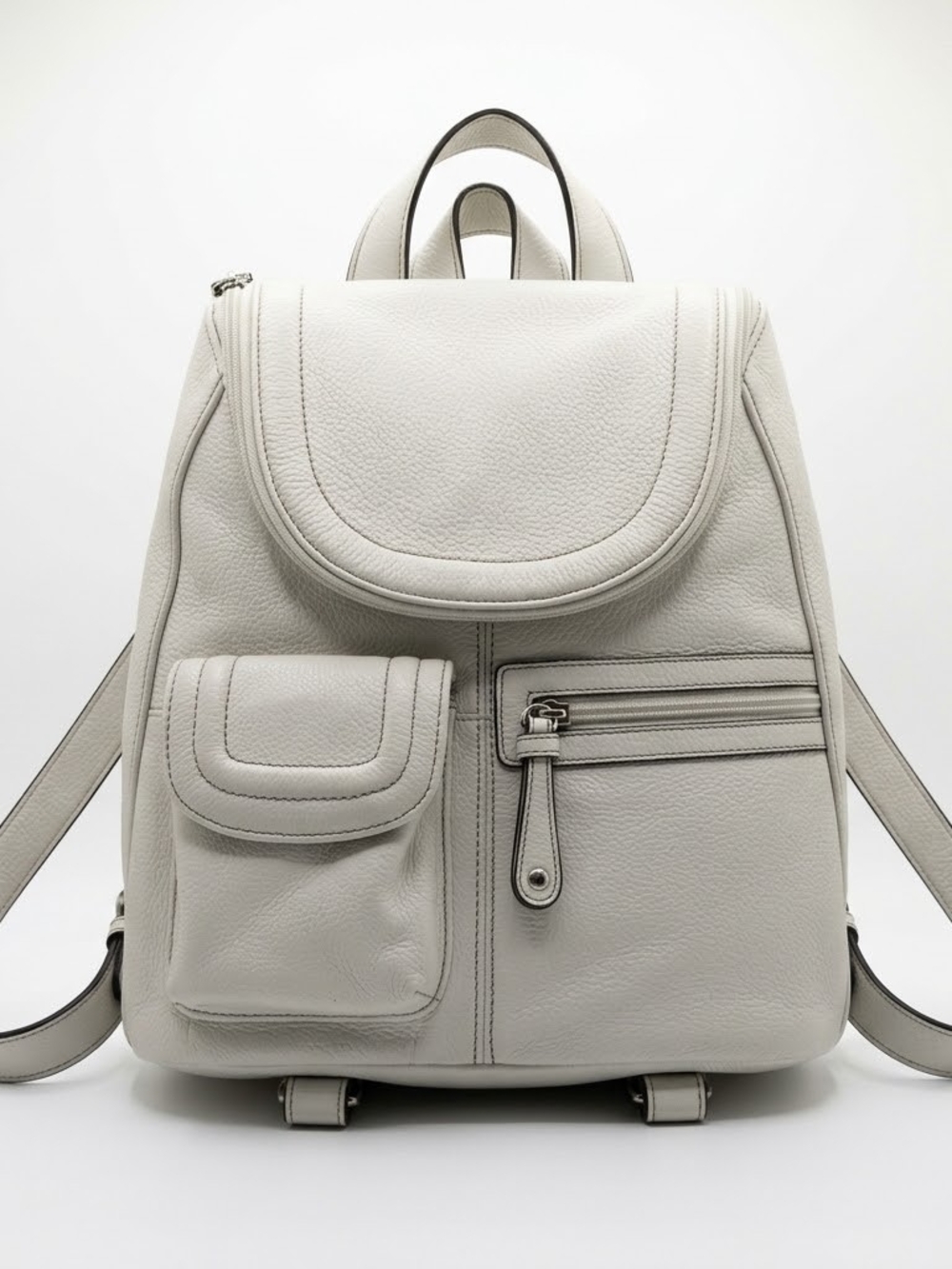 Tignanello Minimalist Cream Leather Backpack with Front Pockets